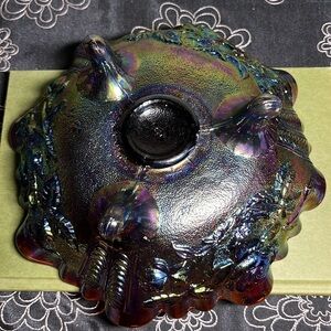 MCM Imperial Glass Roses Carnival Glass Bowl Original Sticker Excellent